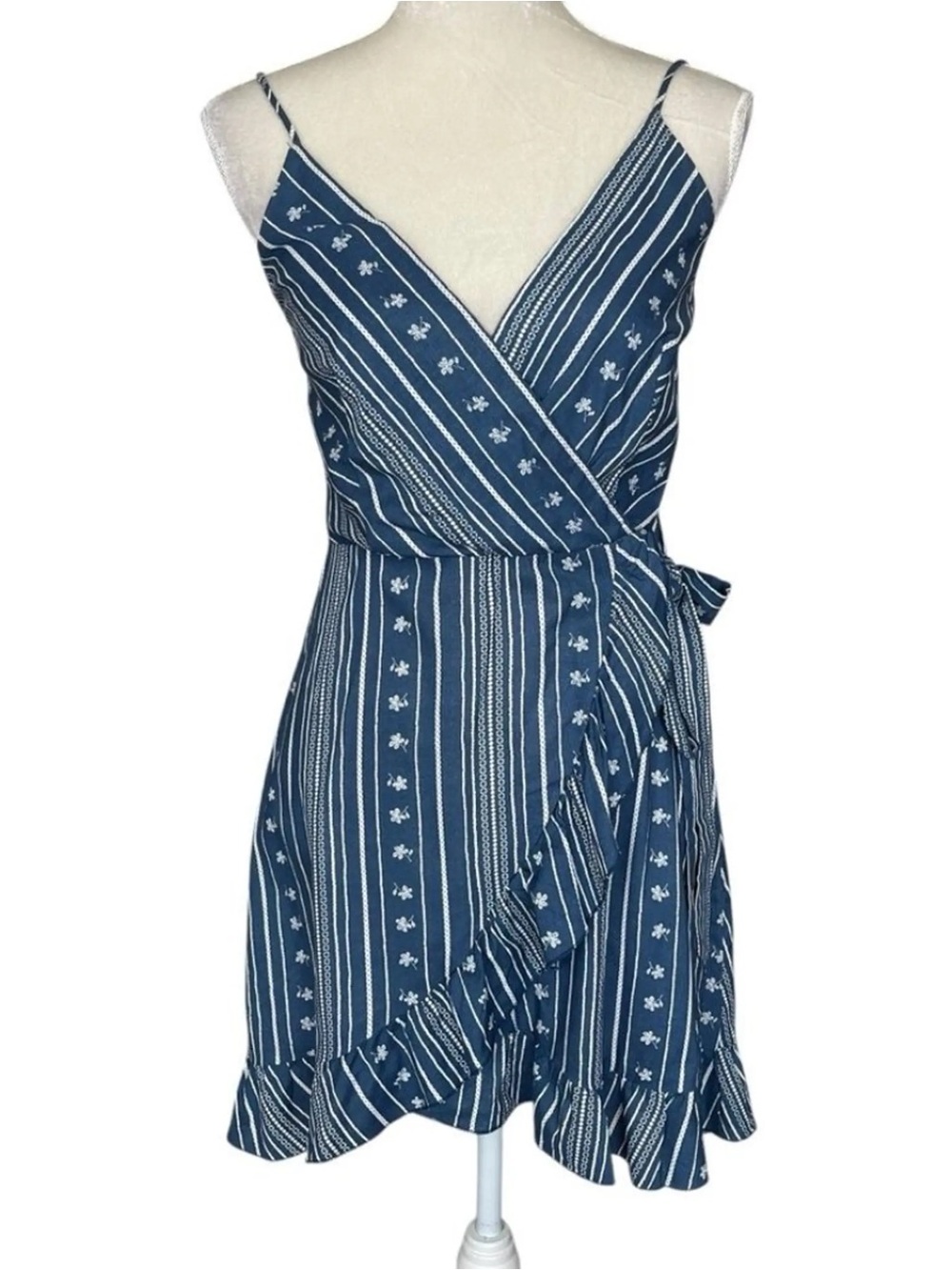 Altar'd State Navy and White Striped Wrap Mini Dress